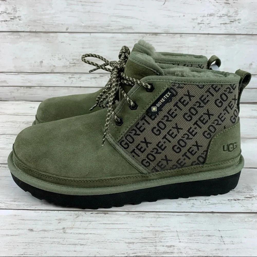 Ugg Neumel Gore-Tex Waterproof Suede Chukka Boots Olive Green Logo 7 Lace Up